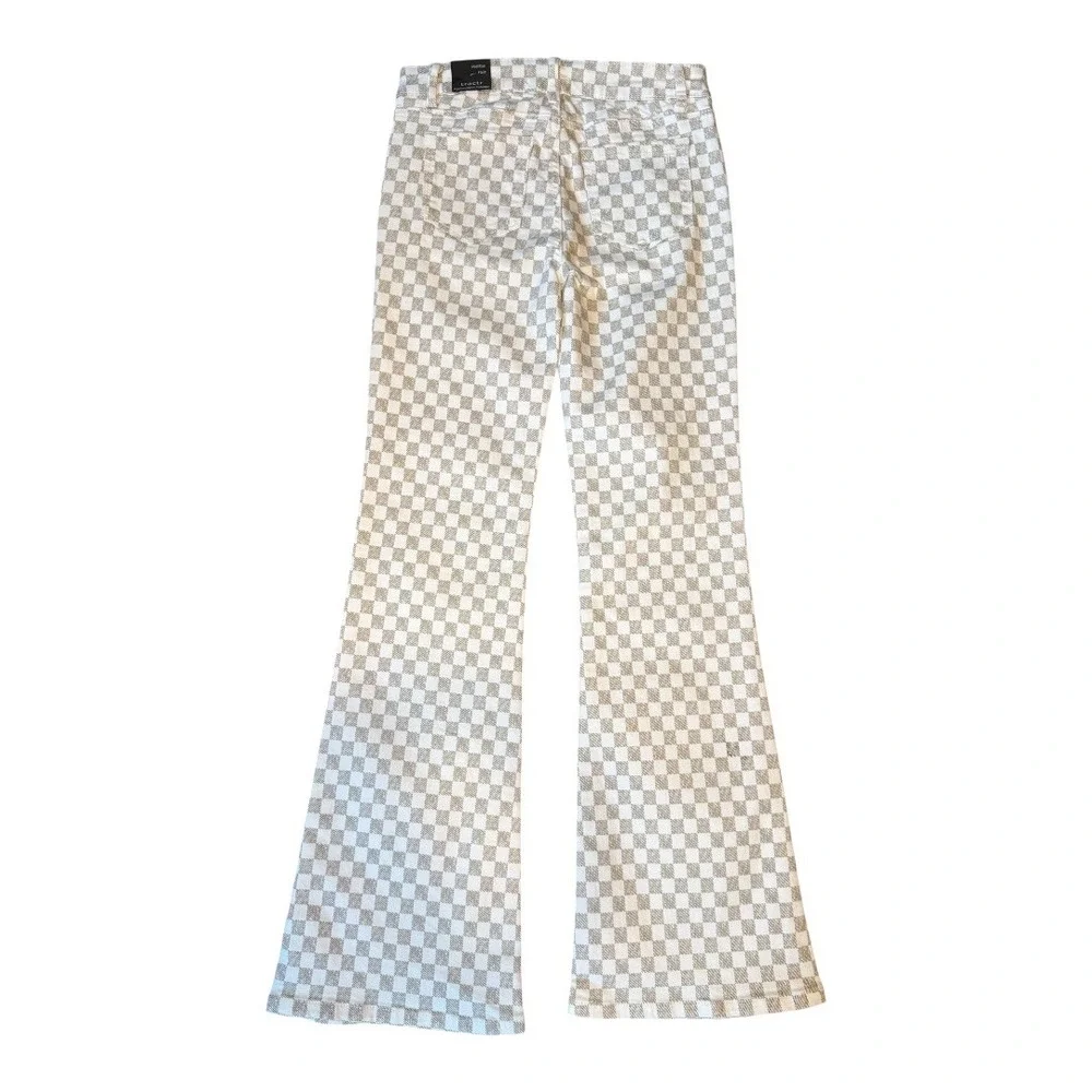 Tractr Kids Tan White Checkered Mid Rise Flare‎ Jeans Size 10 New with Tags NWT